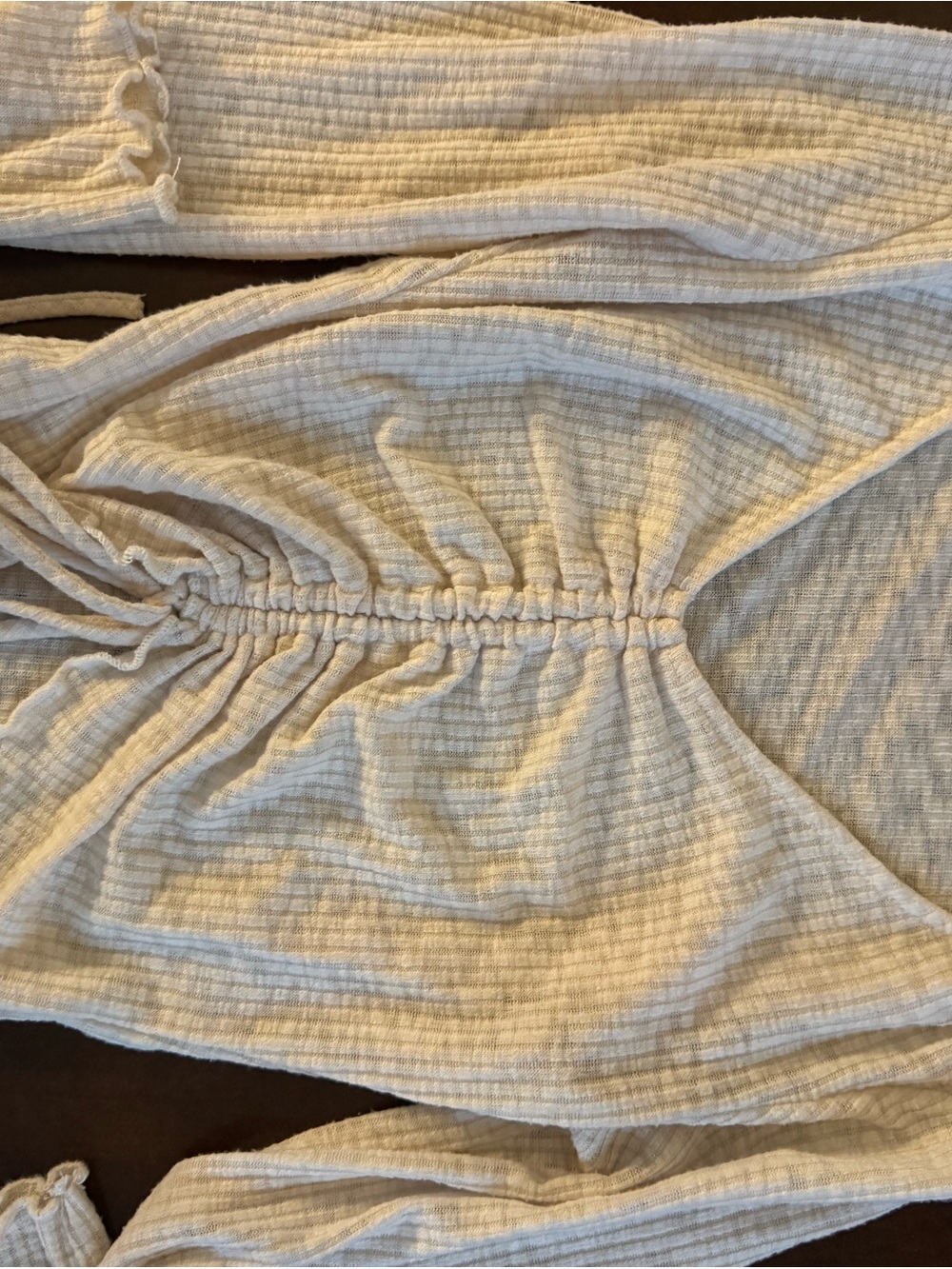 Lush Cream Ribbed Knit Top with Drawstring Detail